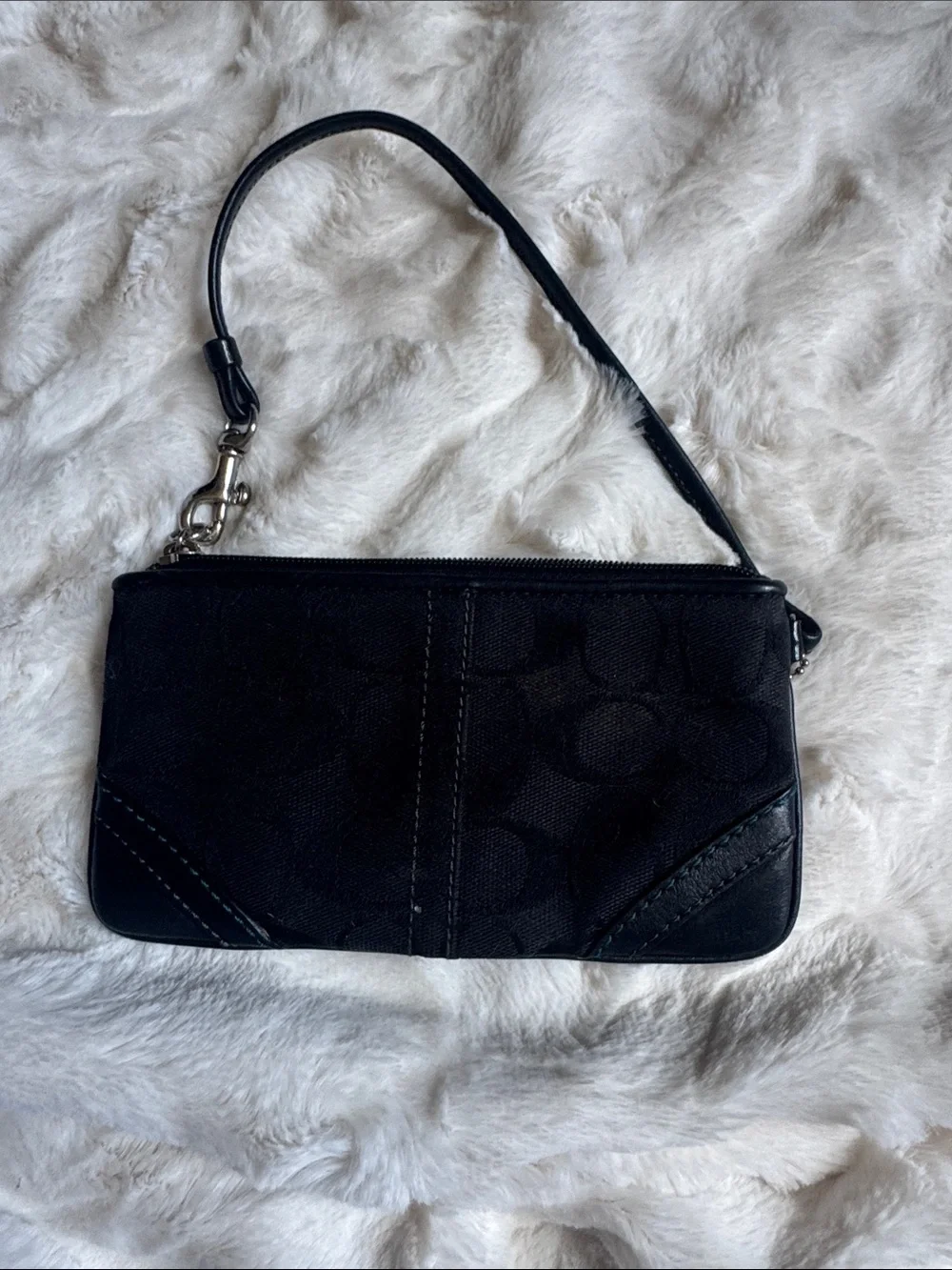 Coach Black Wristlet Clutch with Teal Stitching